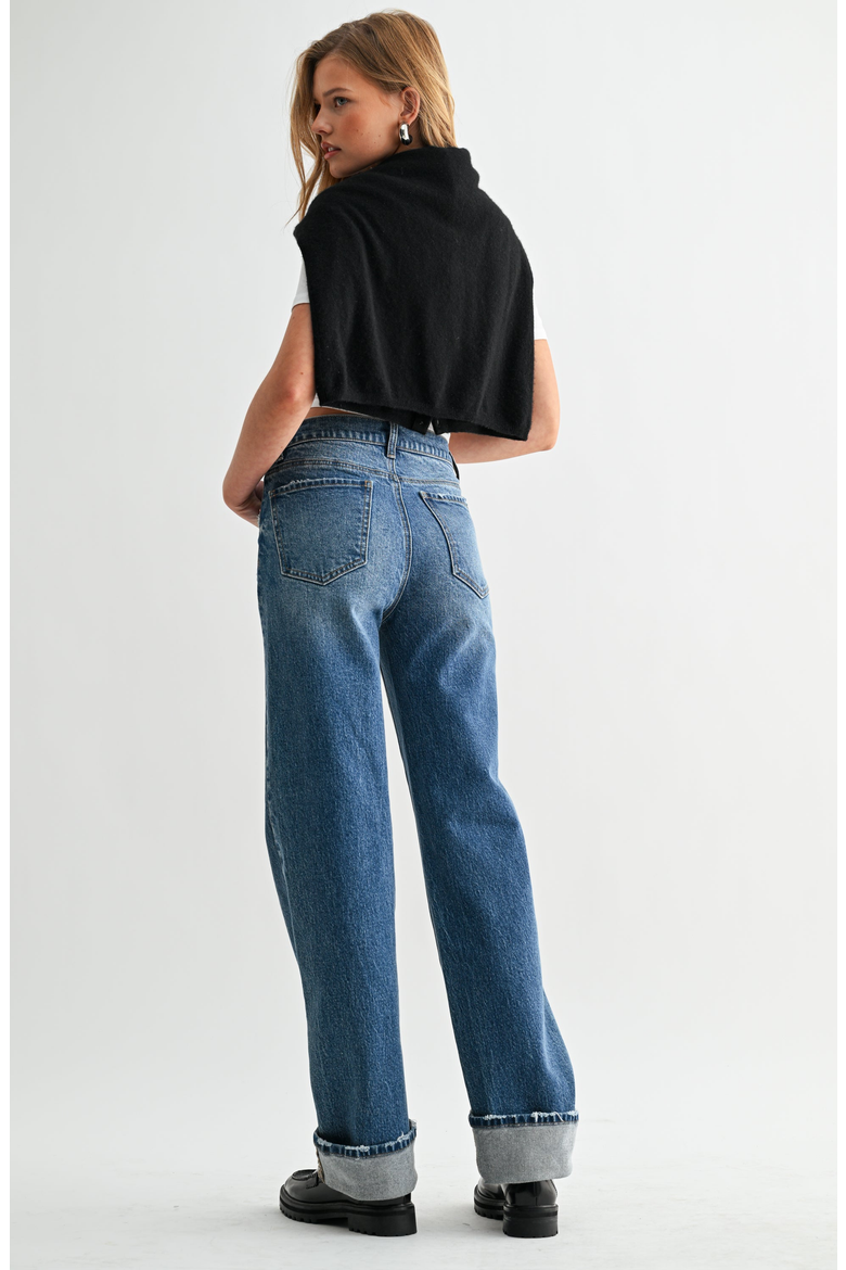 Cuffed Wide Leg Jeans, Alternate, color, Medium Blue