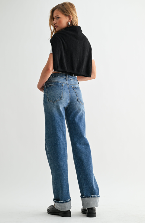 Cuffed Wide Leg Jeans