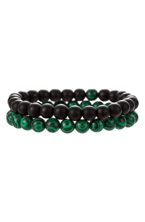 Anthony Malachite & Black Agate Beaded Bracelet