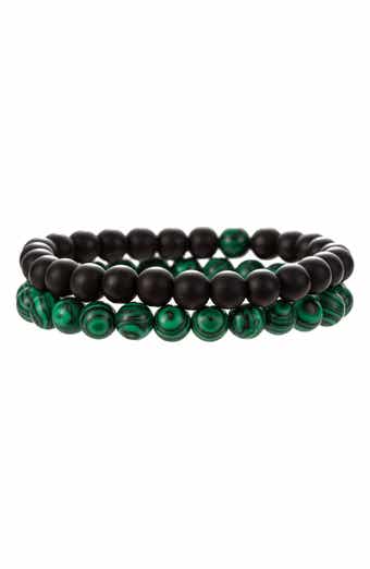 EYE CANDY LOS ANGELES Anthony Malachite & Black Agate Beaded Bracelet