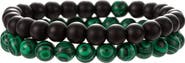 EYE CANDY LOS ANGELES Anthony Malachite & Black Agate Beaded Bracelet