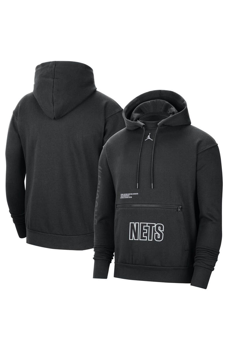 Jordan Brand Men's Jordan Brand Black Brooklyn Nets Courtside Statement Edition Pullover Hoodie, Main, color, 