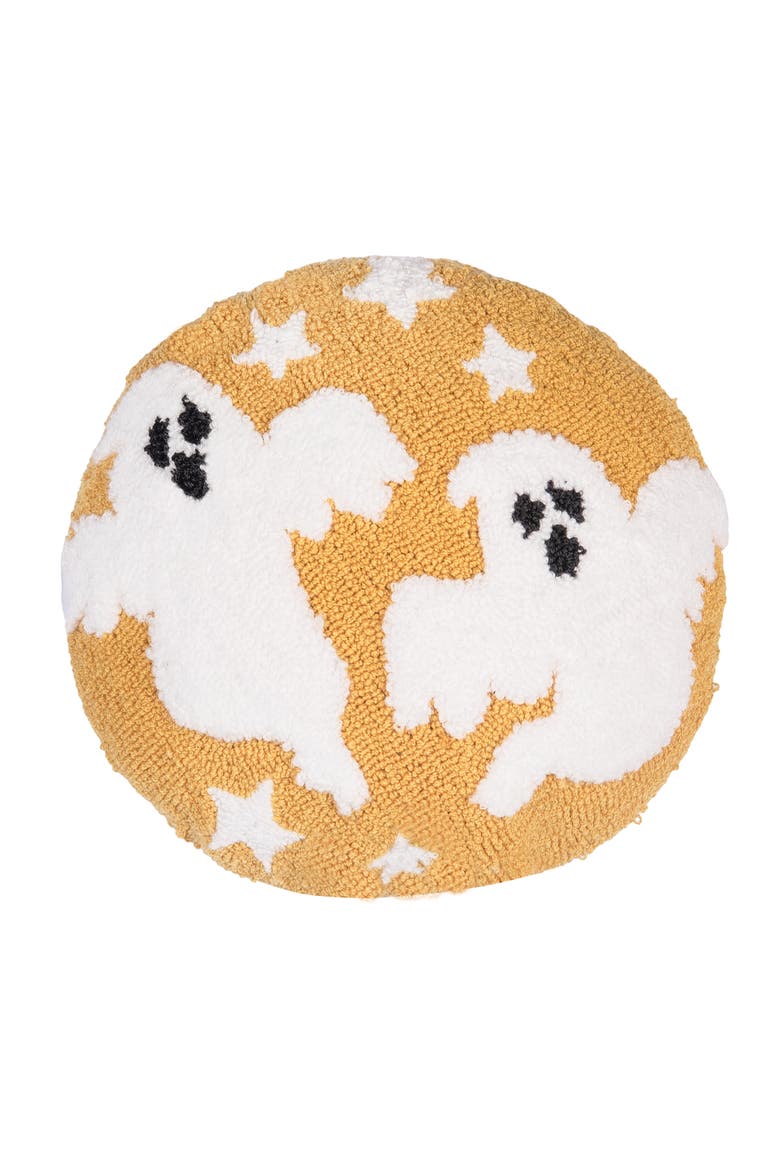 Ghost Duo Hooked Halloween Round Accent Throw Pillow 16" x 16", Main, color, Yellow