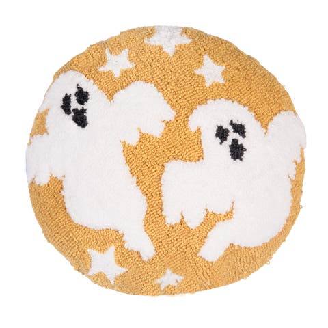 Ghost Duo Hooked Halloween Round Accent Throw Pillow 16" x 16"