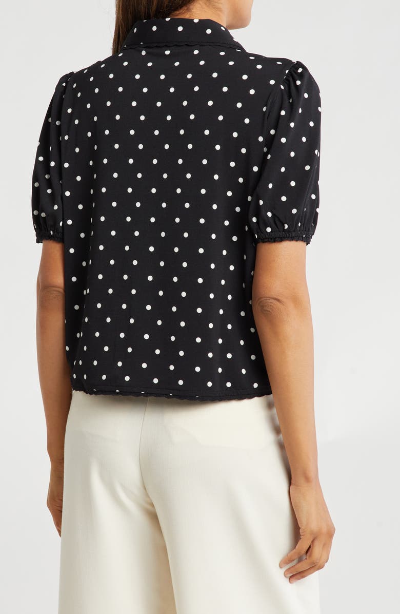 Adrianna Papell Polka Dot Puff Sleeve Knit Button-Up Top, Alternate, color, 