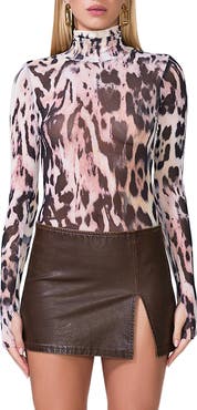AFRM Zadie Print Turtleneck Mesh Top