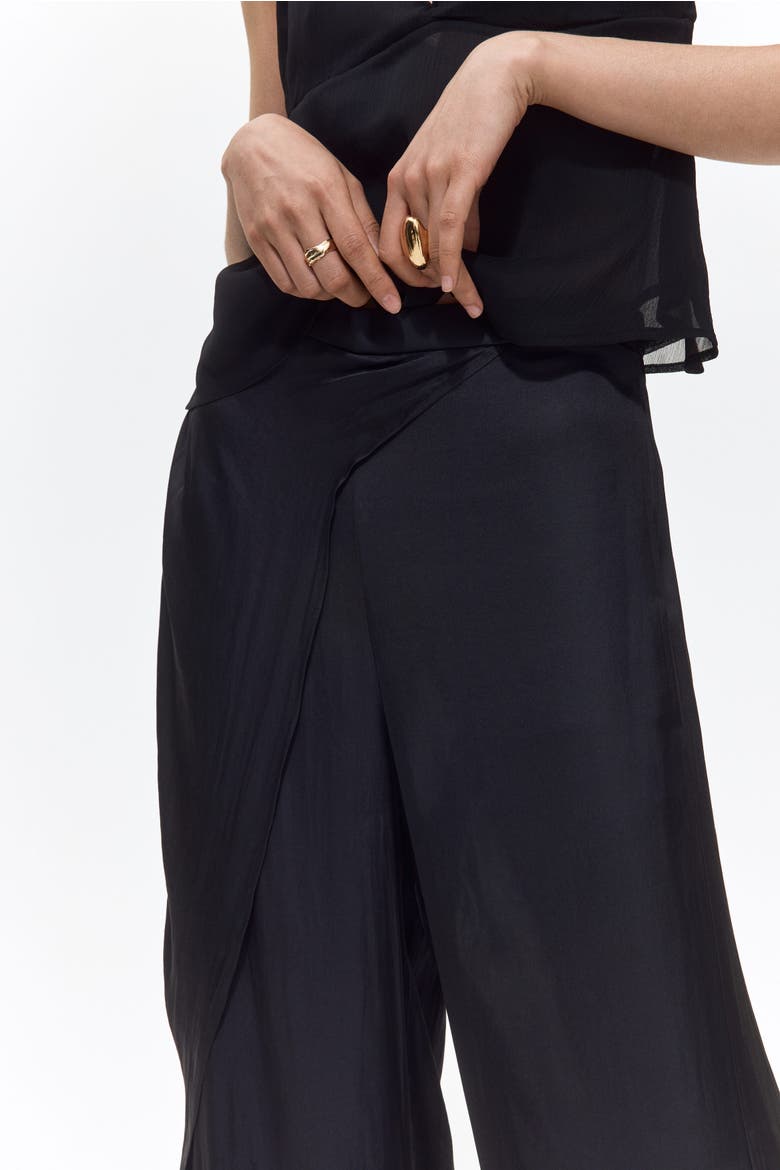 Wrap-detail Satin Trousers, Alternate, color, Black