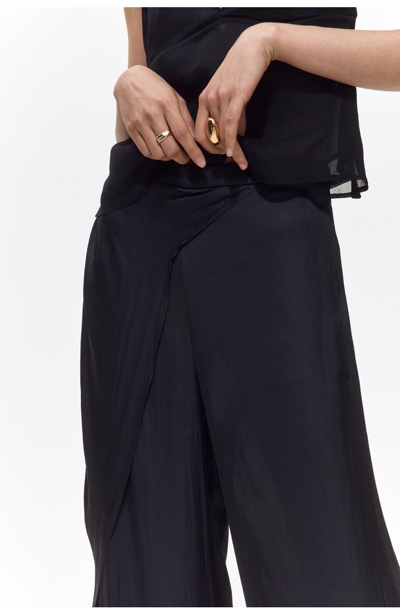 H&M Wrap-detail Satin Trousers, Alternate, color, Black
