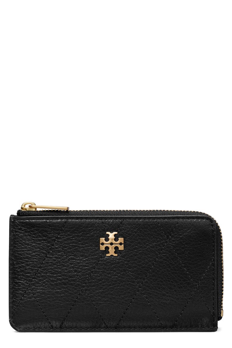 Charlie Quilted Leather Zip Card Case, Main, color, BLACK