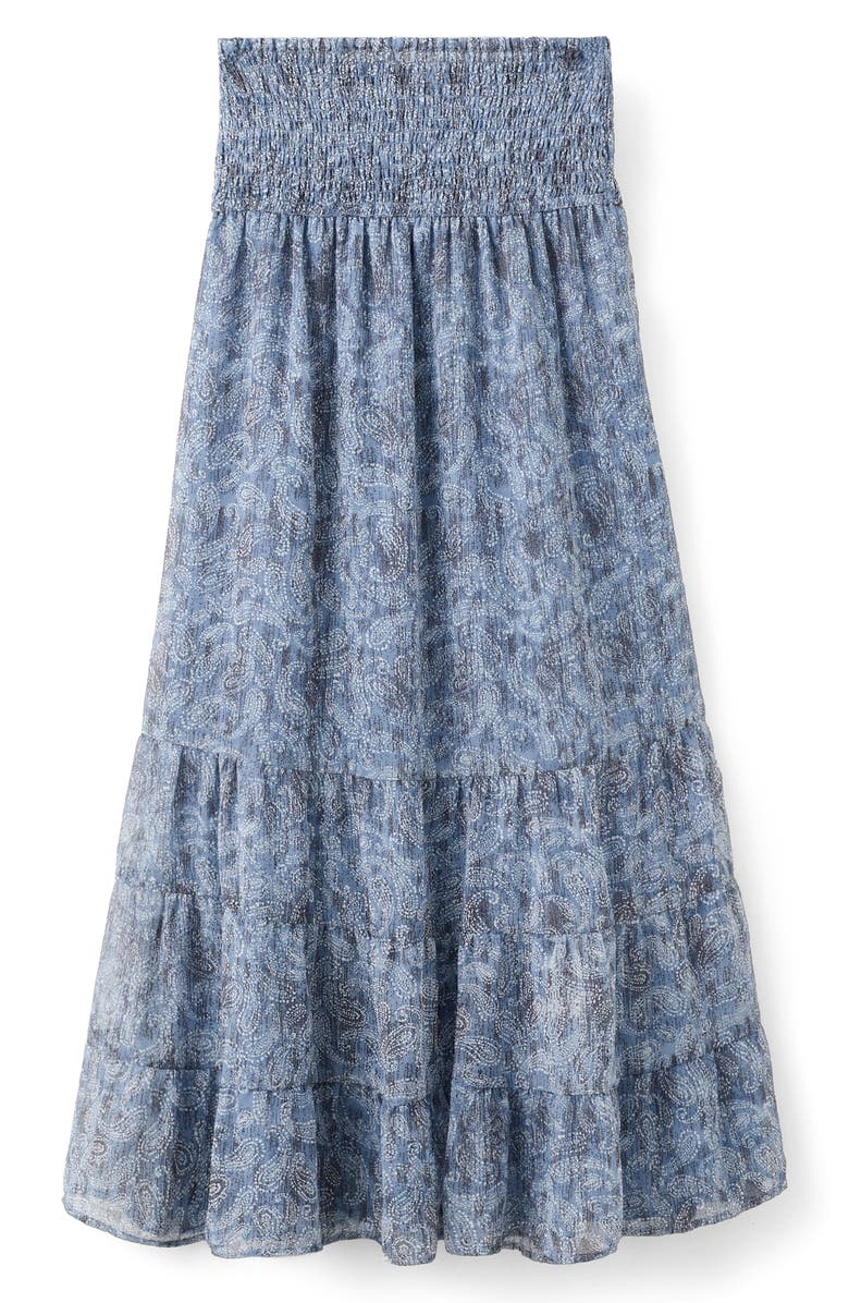 MANGO TEEN Smocked Print Maxi Skirt, Alternate, color, Sky Blue