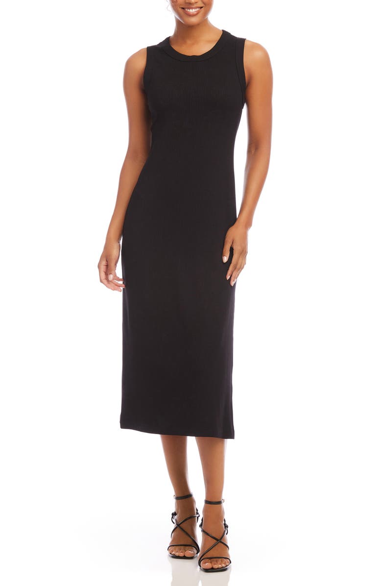 Karen Kane Sleeveless Rib Midi Dress, Main, color, Black