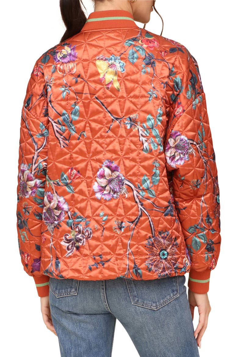 Floral Print Quilted Satin Bomber Jacket, Alternate, color, SPICE FLORAL
