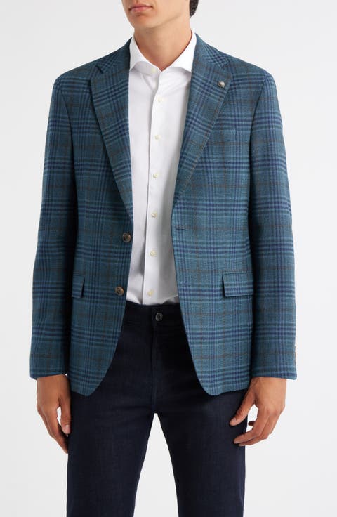 Midland Contemporary Fit Teal Plaid Wool Sport Coat