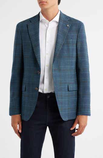 Jack Victor Midland Contemporary Fit Teal Plaid Wool Sport Coat