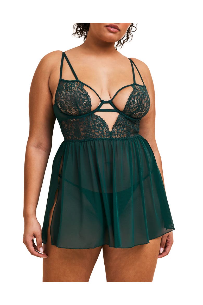 Rae Unlined Babydoll & G-String Set Lingerie, Main, color, medium green
