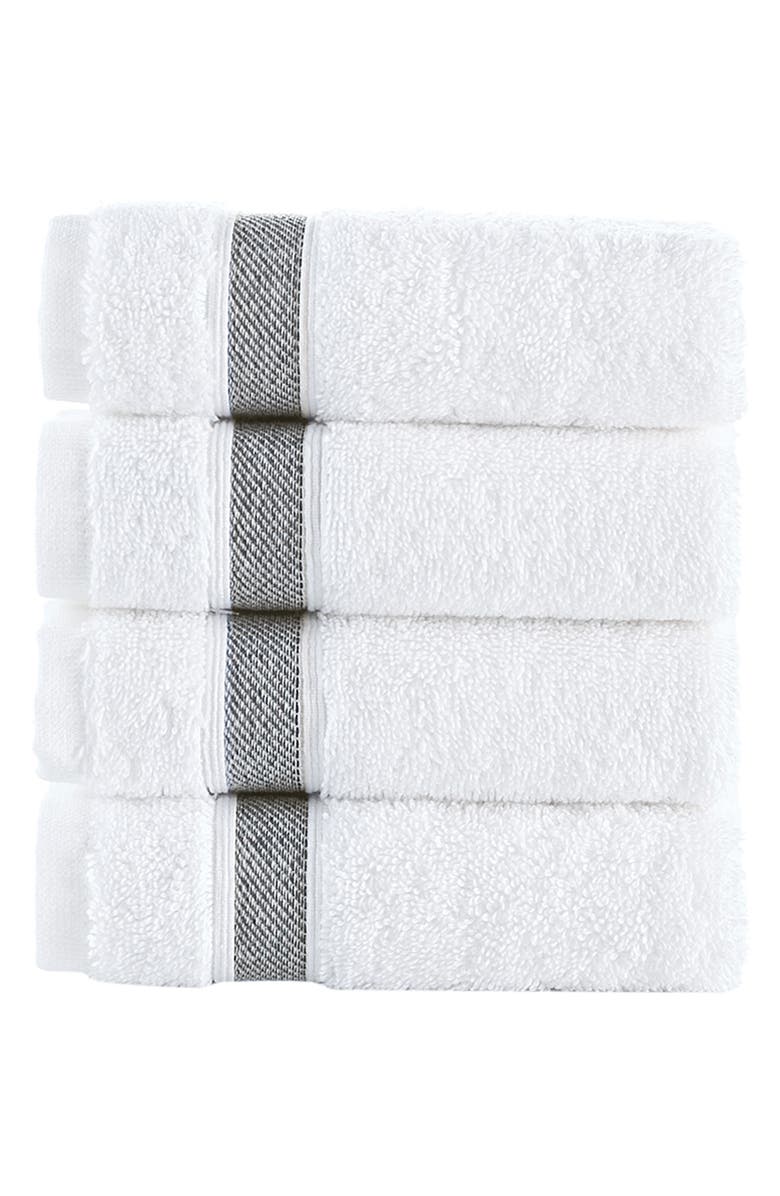 Brooks Brothers Ottoman Rolls 4-Pack Turkish Cotton Wash Cloths, Main, color, White/ Anthracite