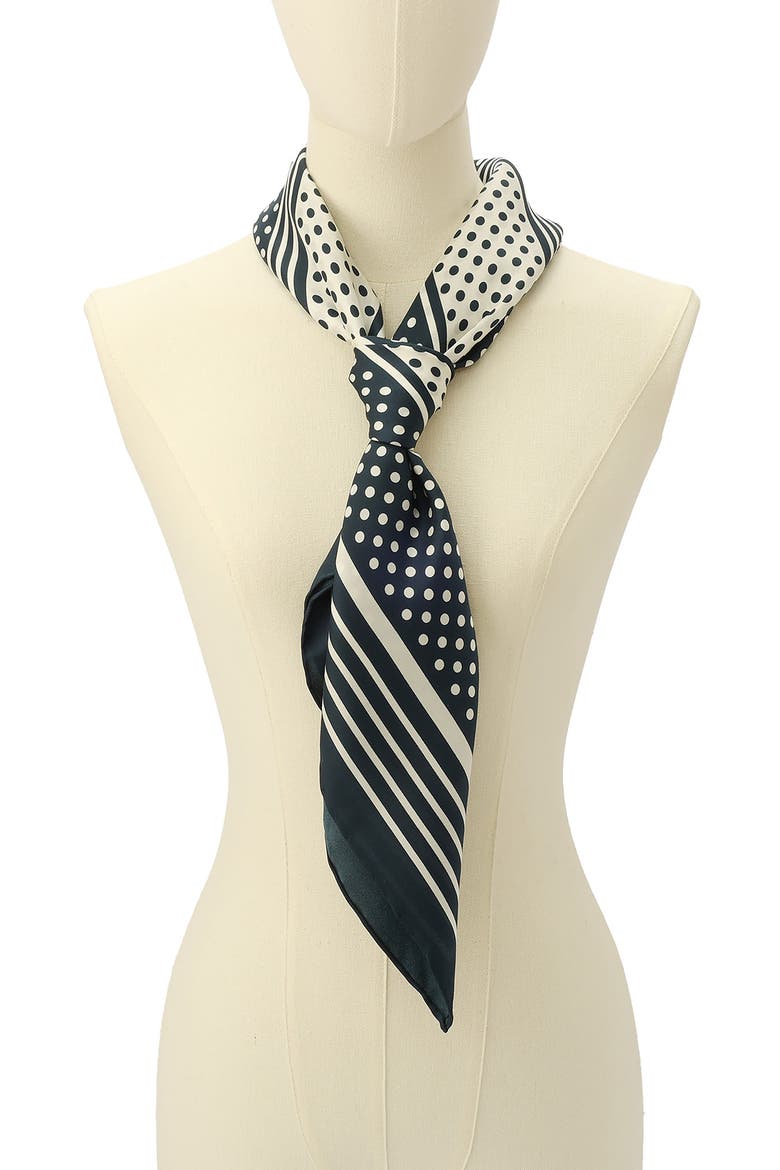 dot silk square scarf, Alternate, color, NAVY/ CREAM