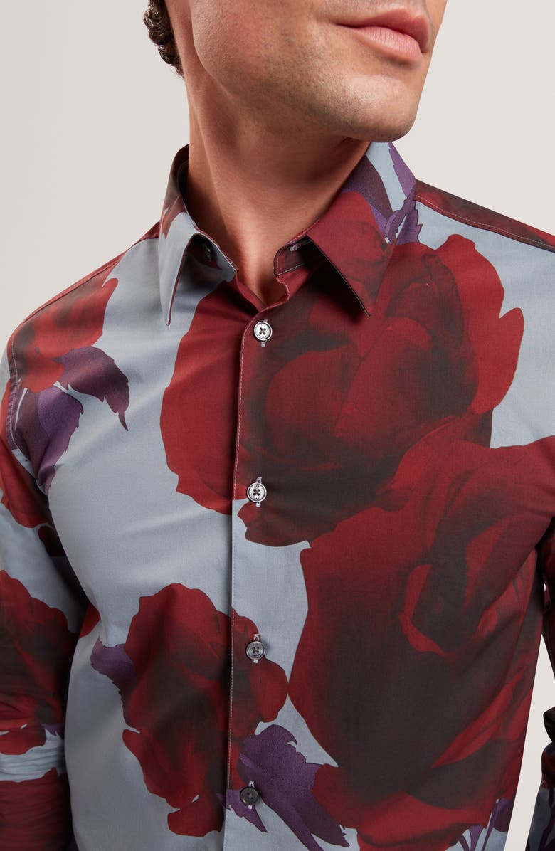 Ted Baker Quorik Floral Print Button-Up Shirt, Alternate, color, Navy