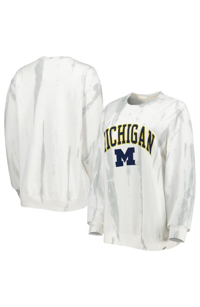 LEAGUE COLLEGIATE WEAR Men's League Collegiate Wear White/Silver Michigan Wolverines Classic Arch Dye Terry Pullover Sweatshirt, Main, color, White