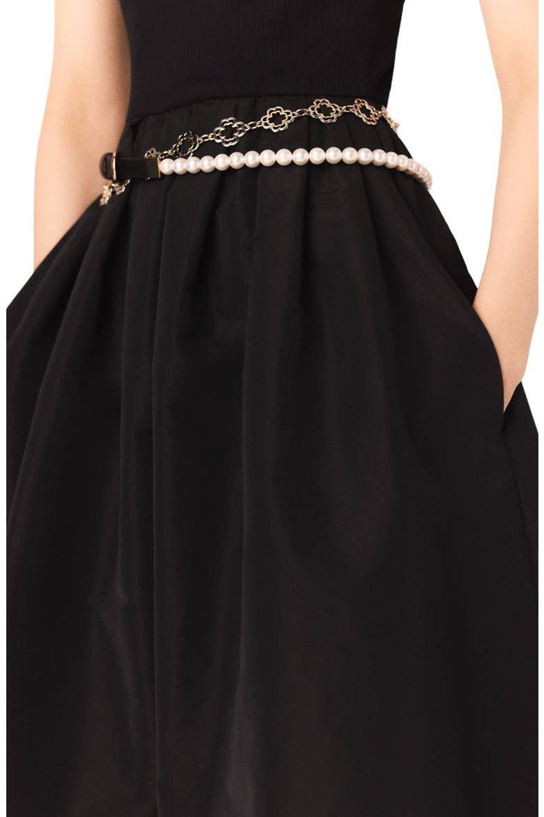 Mixed-material taffeta dress, Alternate, color, Black