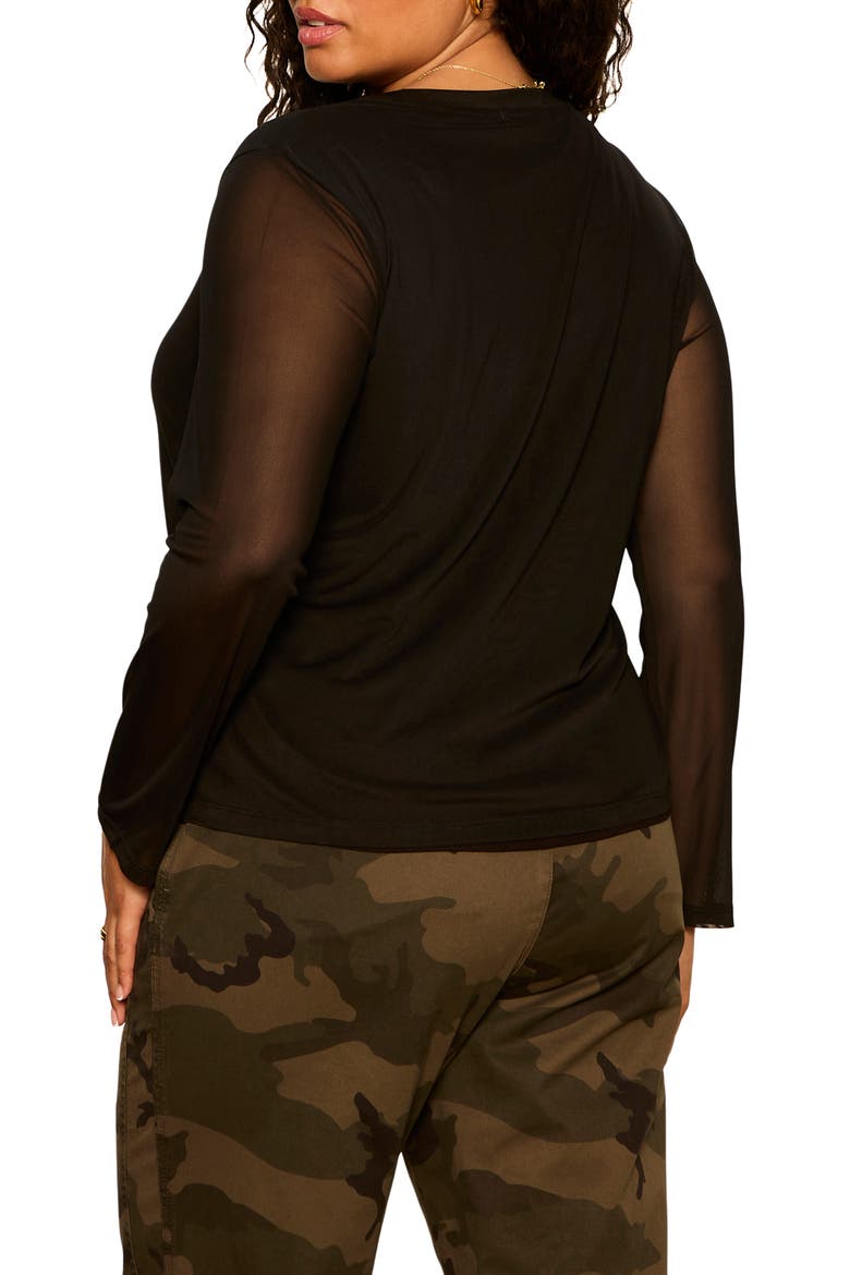 Mesh Long Sleeve Cardigan, Alternate, color, BLACK