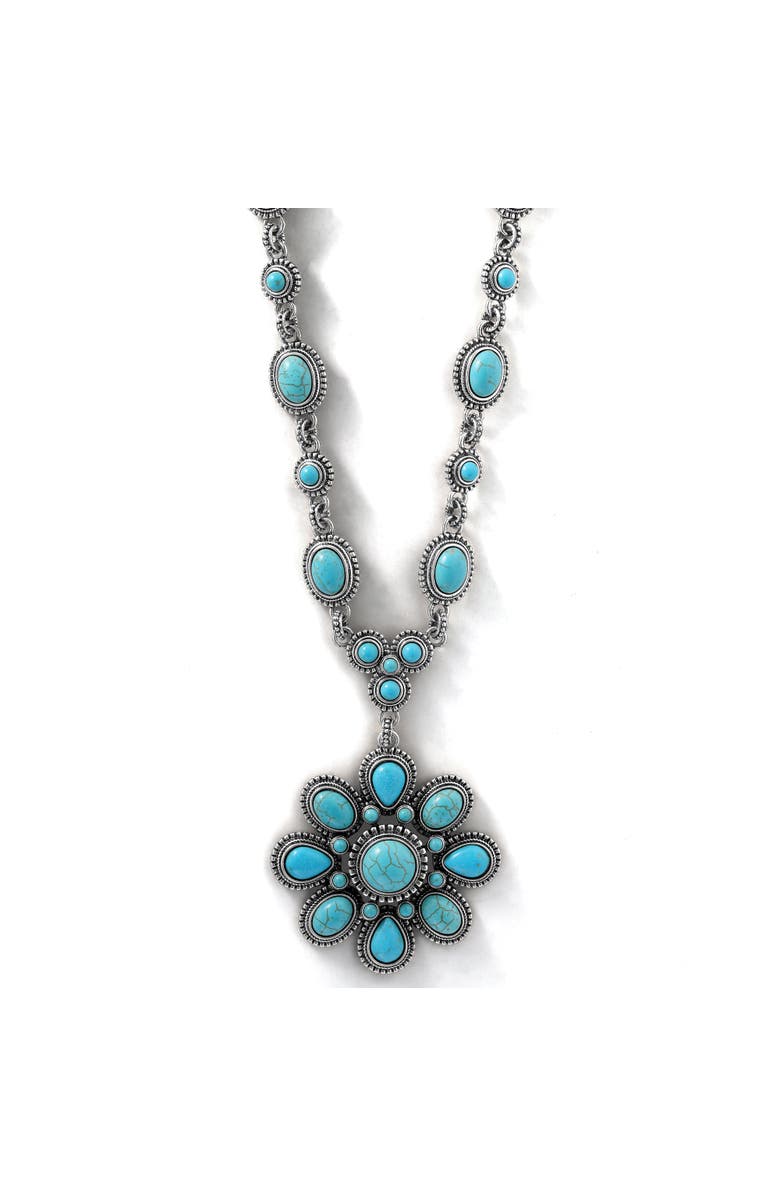 Jessica Simpson Women's Large Turquoise Stone Flower Necklace in Silver or Gold Tone, Alternate, color, Gold, Silver, Turquoise