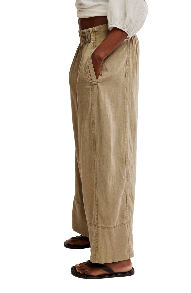 Free People Days End Pull-On Linen Blend Wide Leg Pants, Alternate, color, Caiman