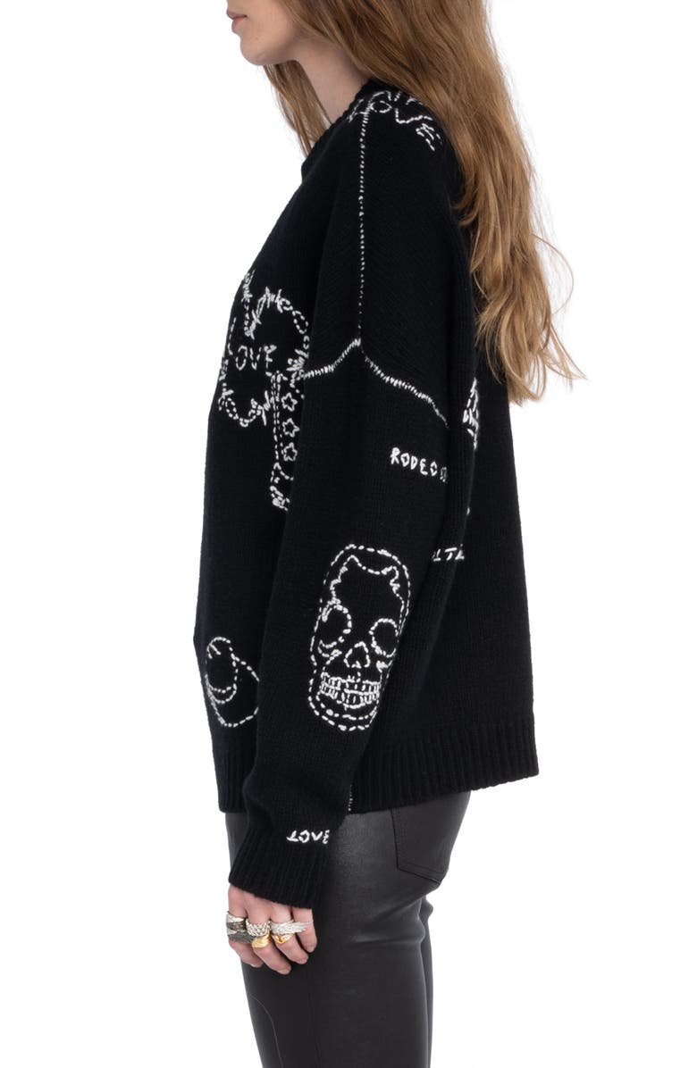 Zadig & Voltaire Baba Embroidered Detail Merino Wool Sweater, Alternate, color, Black