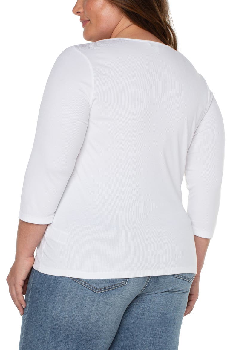 Rib Square Neck Three-Quarter Sleeve Top, Alternate, color, CREAM