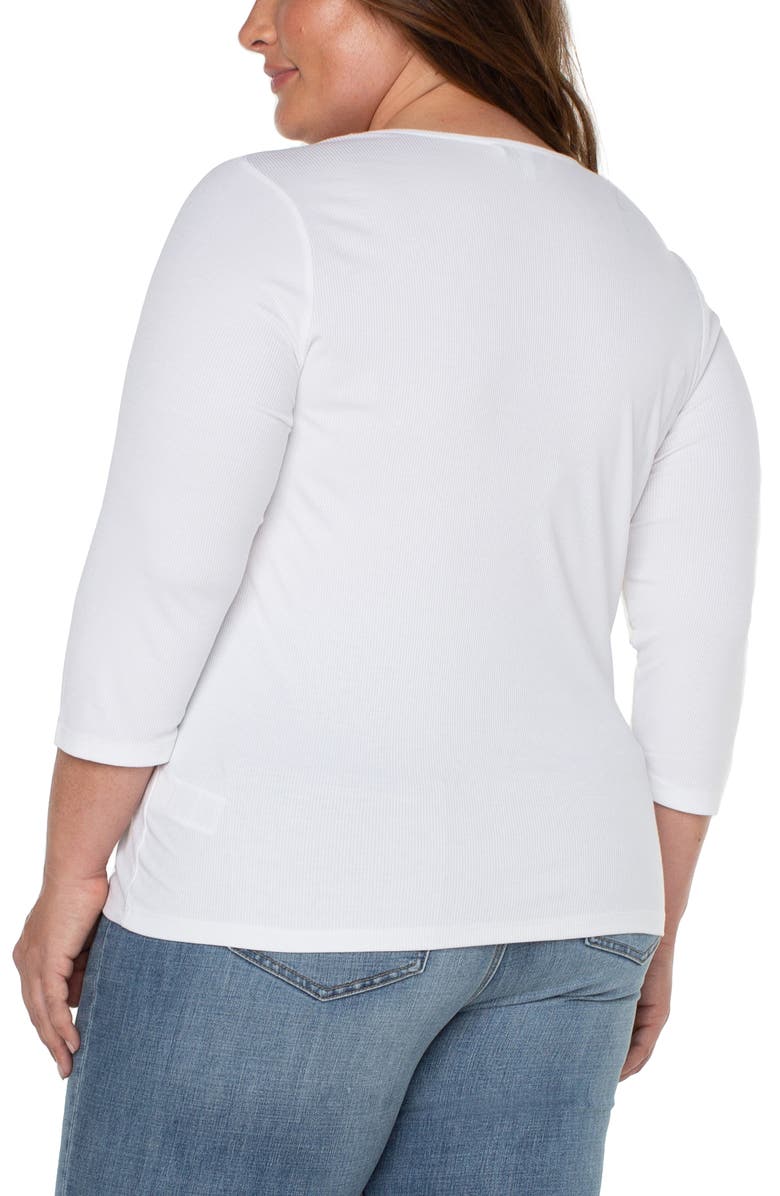 Liverpool Los Angeles Rib Square Neck Three-Quarter Sleeve Top, Alternate, color, Cream