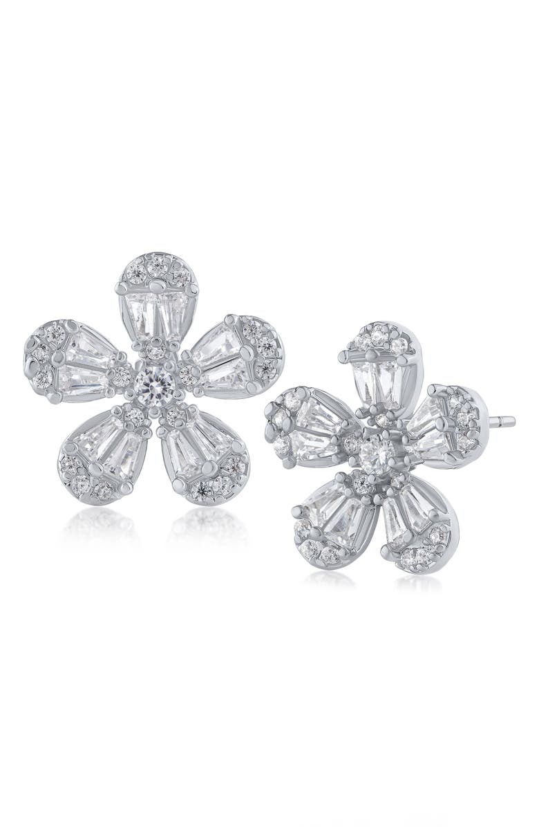 CZ by Kenneth Jay Lane Cubic Zirconia Floral Stud Earrings, Main, color, Clear/ Silver