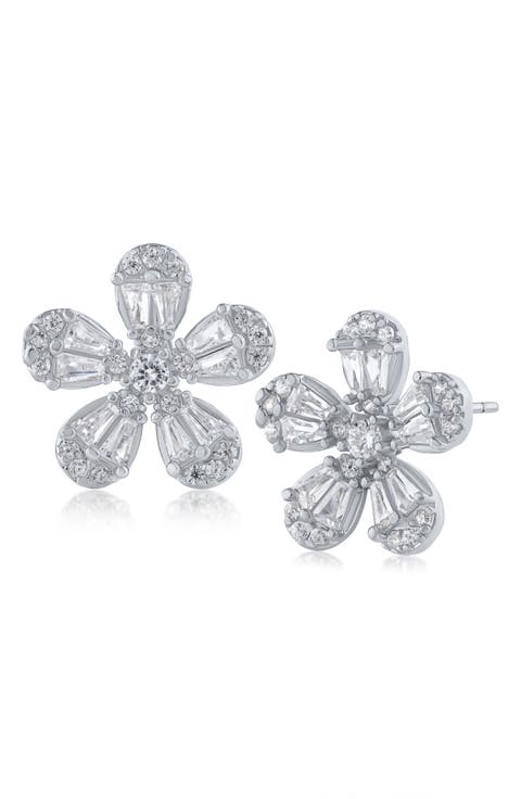 Cubic Zirconia Floral Stud Earrings