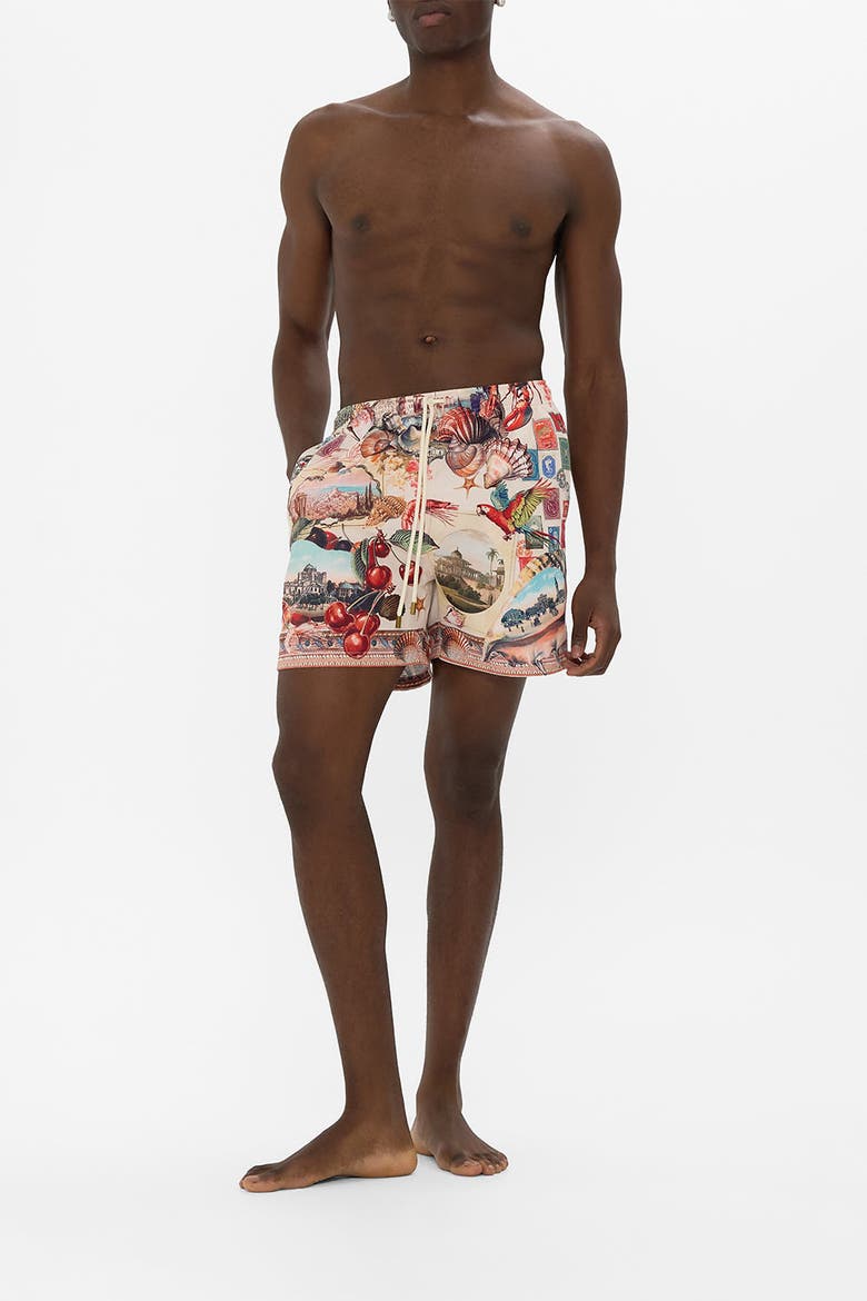 Mid Length Boardshort With Elastic Waist Notes From The Road, Alternate, color, Notes From The Road