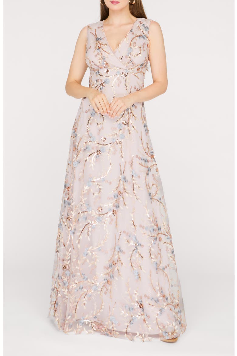 Lavina Sequin Tulle Gown, Main, color, ROSE GOLD
