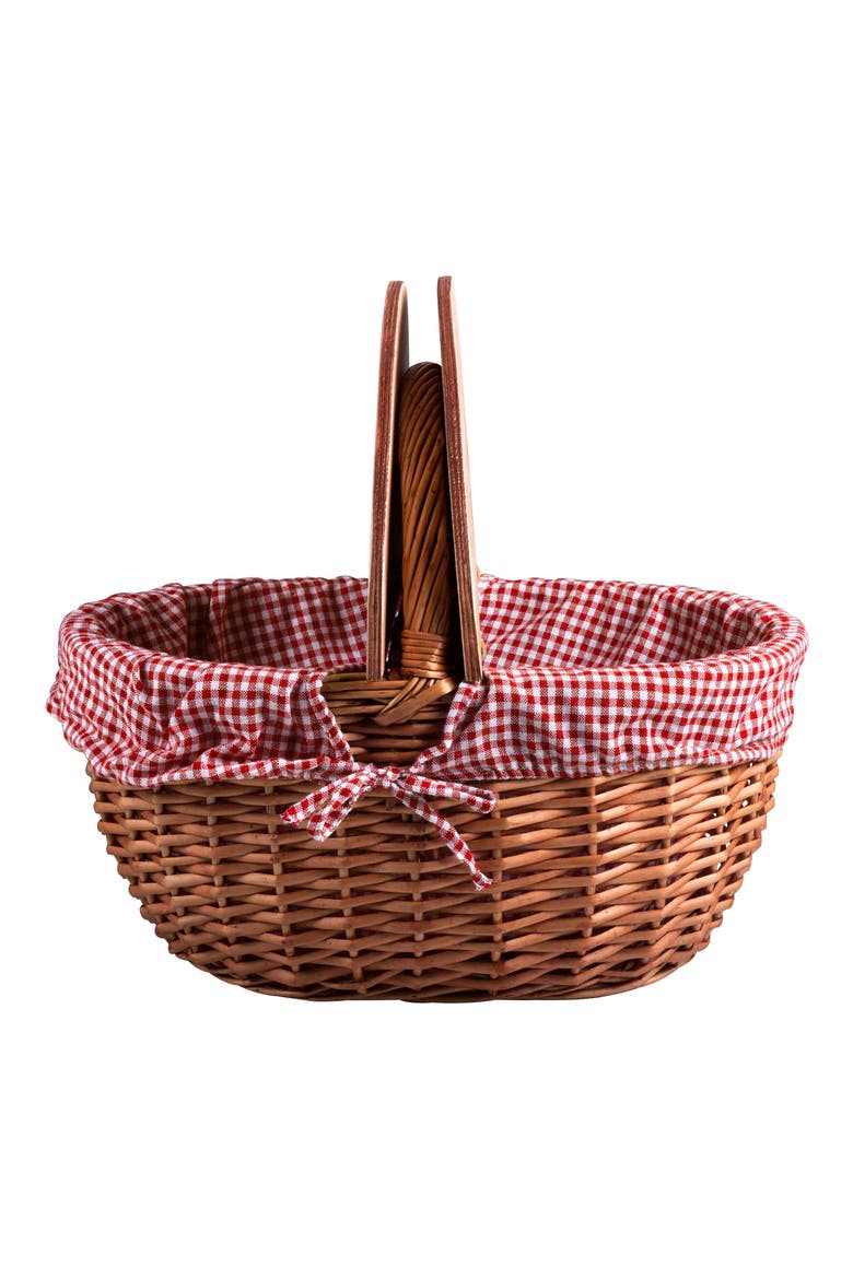 Country Wicker Picnic Basket, Alternate, color, BROWN/ RED