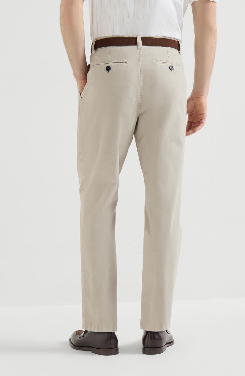 Brunello Cucinelli Garment-dyed trousers in peached cotton gabardine, Alternate, color, White