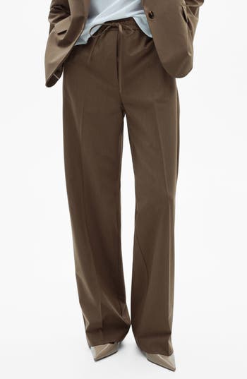 Mango Elasticized Tie Waist Relaxed Pants In Brown In Brown