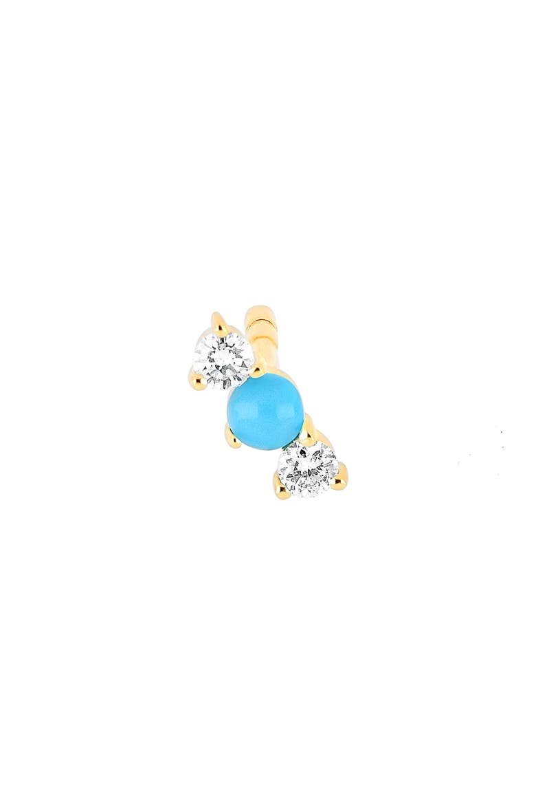 Single Diamond & Turquoise Bar Stud Earring, Main, color, YELLOW GOLD/ DIAMOND/TURQ
