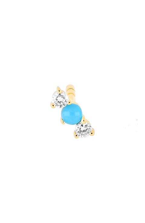 Single Diamond & Turquoise Bar Stud Earring