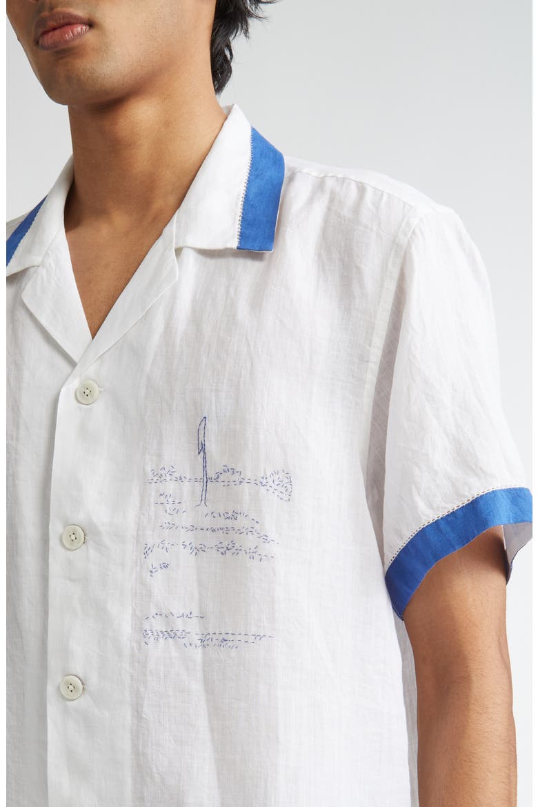 Club Champion Short Sleeve Linen Camp Shirt, Alternate, color, WHITE/ BLUE