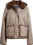 London Fog Water Resistant Corduroy Trim Quilted Coat