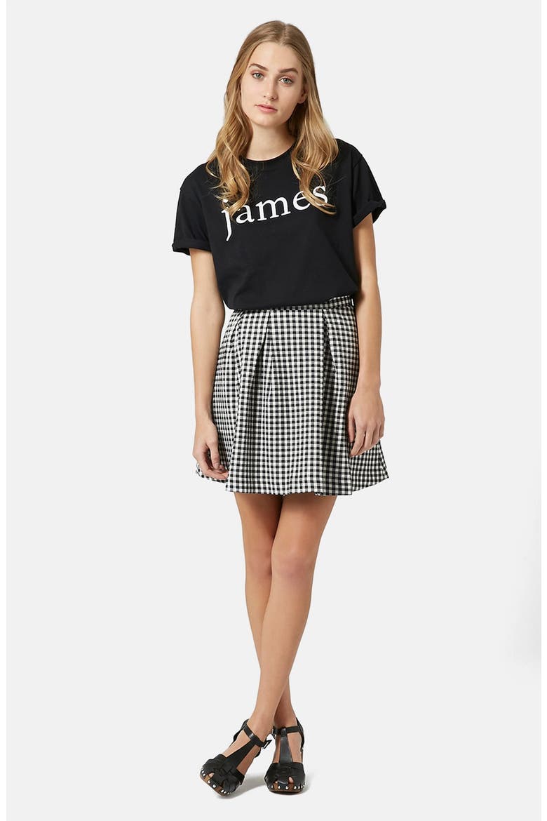 Pleated Gingham Miniskirt, Alternate, color, BLACK MULTI