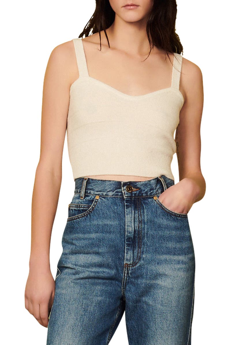 SANDRO Lucciana Crop Wool Tank, Main, color, Ecru