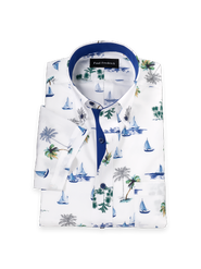 Paul Fredrick Cotton Buttondown Collar Poplin Tailored Contrast Trim Hemmed Sleeve Short Sleeve Shirt