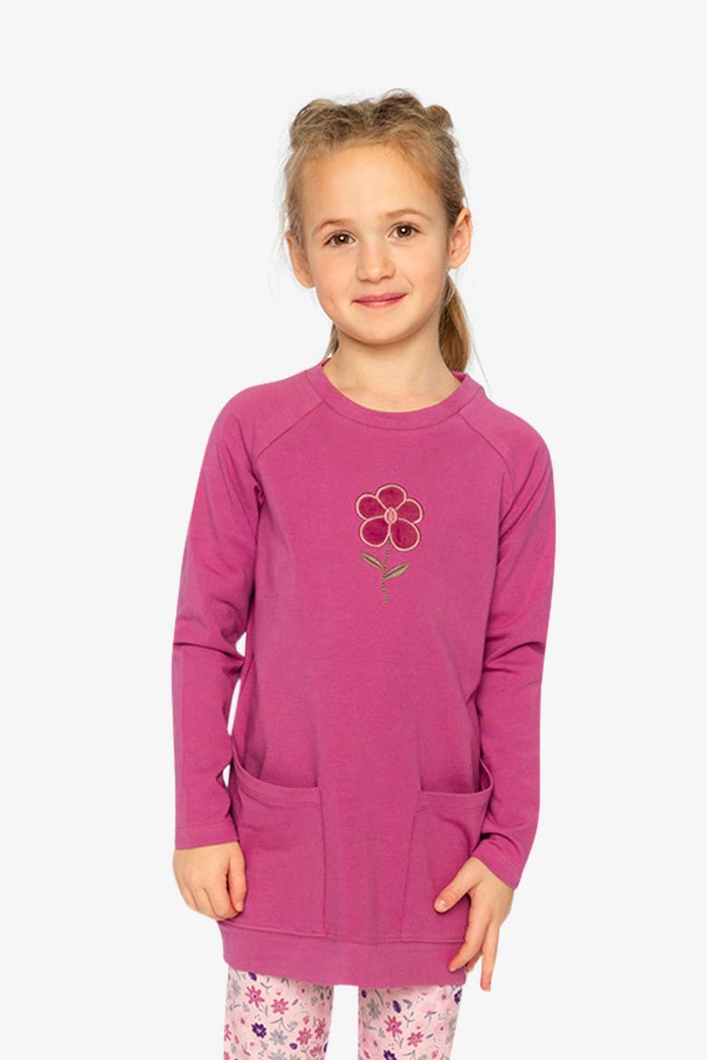 Long Raglan Sleeves Relaxed Brushed Flower Tunic Top, Alternate, color, Pinkish Violet