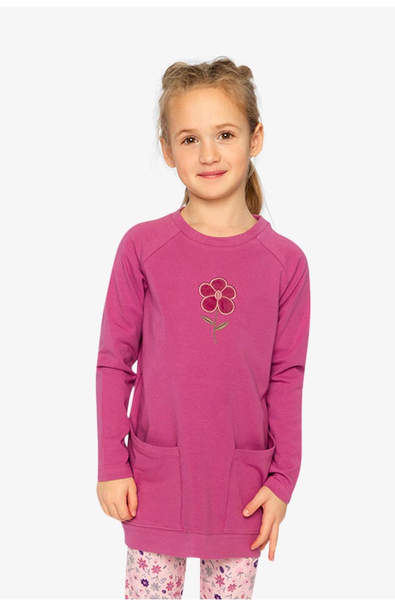 Deux par Deux Long Raglan Sleeves Relaxed Brushed Flower Tunic Top, Alternate, color,