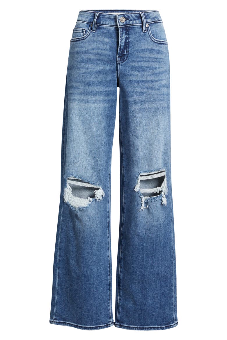 Distressed Mid Rise Wide Leg Jeans, Alternate, color, DK.WASH