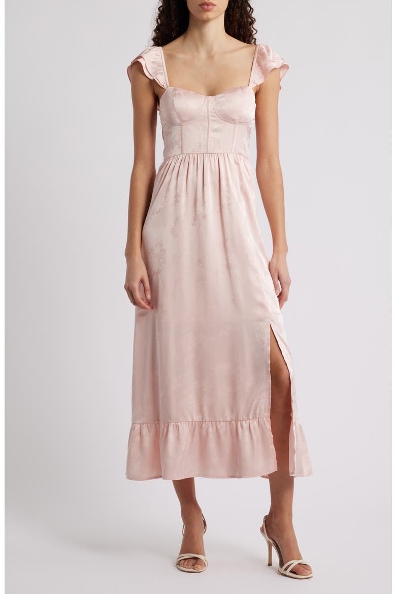Flutter Sleeve Embossed Satin Sundress, Main, color, LIGHT PINK