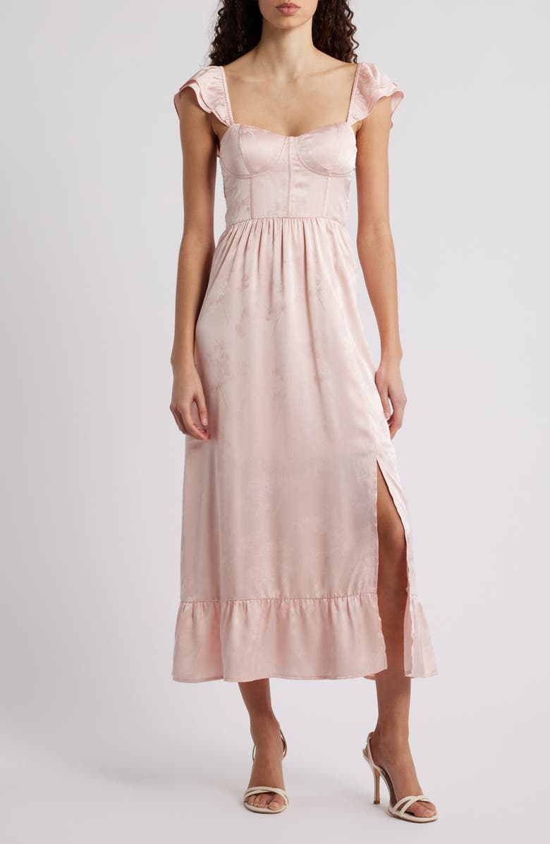 ZOE AND CLAIRE Flutter Sleeve Embossed Satin Sundress, Main, color, Light Pink