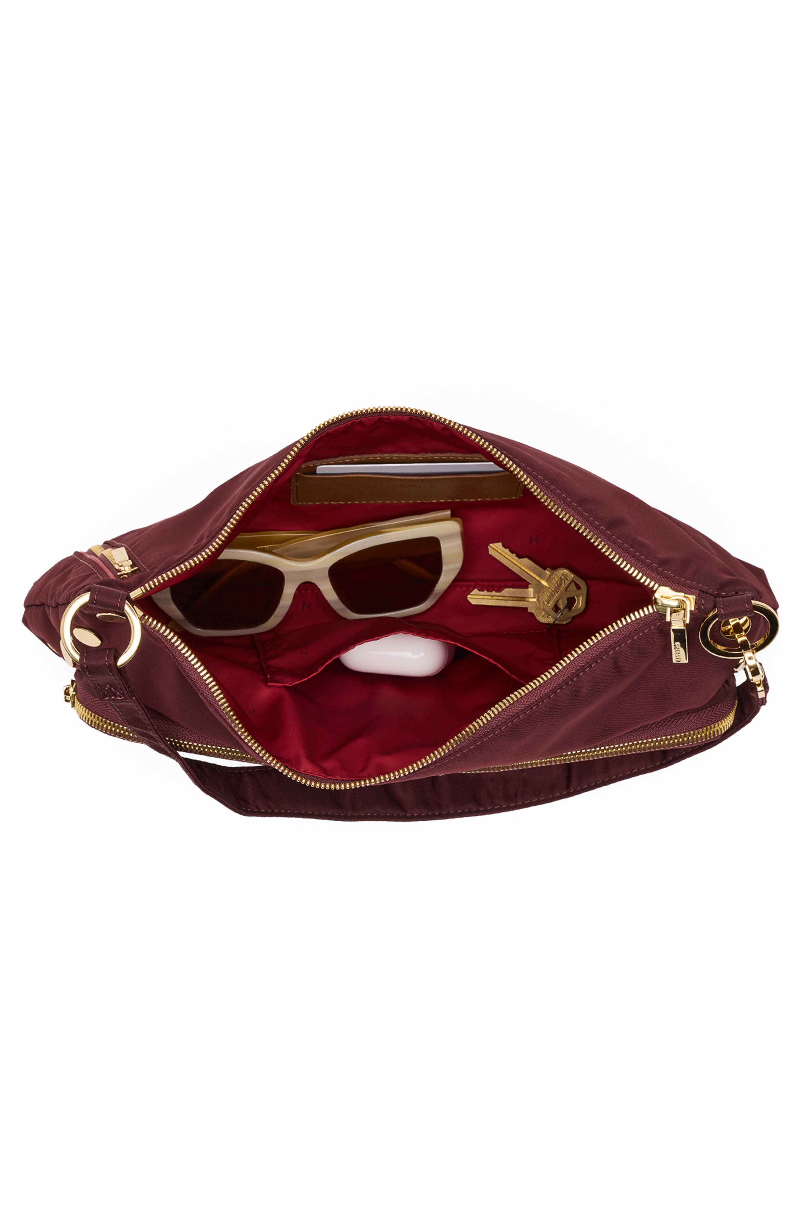 Kyle Medium Nylon Hobo Bag, Alternate, color, WINE NYLON/ GOLD